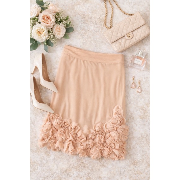 Talbots Dresses & Skirts - Talbots Silk Skirt 8P Petite Blush 3D Floral Rosette Hem Romantic Cottagecore